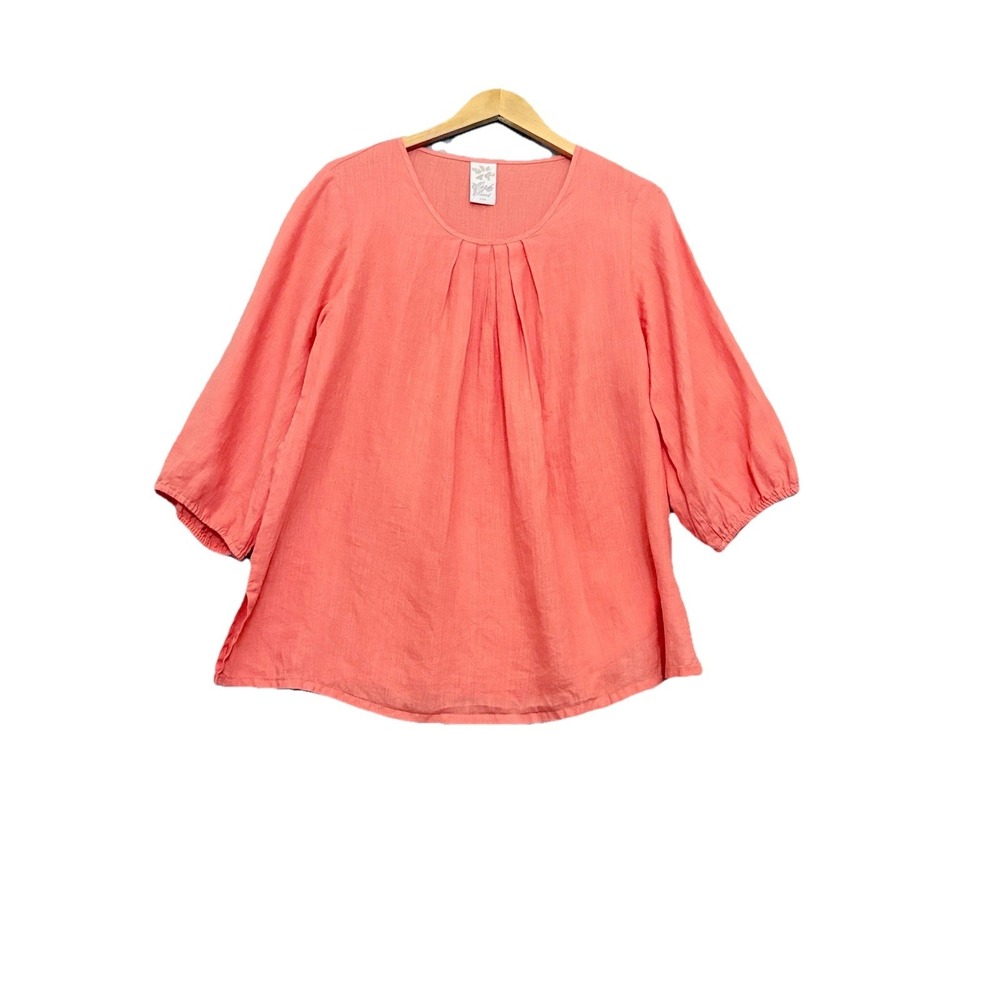 Match Point USA‎ Linen Tunic Top Orange Boho Lagenlook Womens Medium Beachy